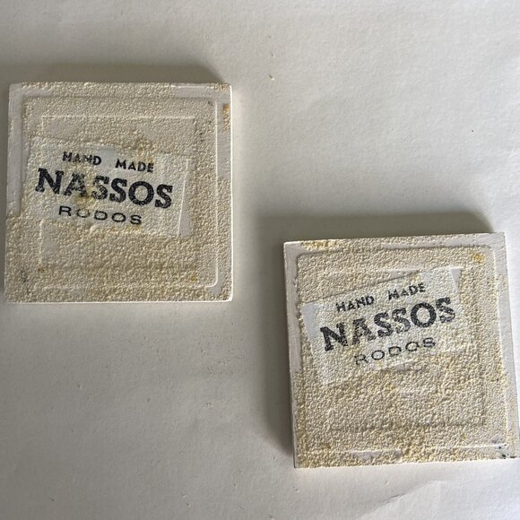 2 Vintage NASSOS RODOS Handmade Greek Tile Coaster Enamel Ceramic Floral Design - Picture 6 of 8